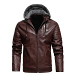 Veste de motard en cuir pu pour hommes manteaux avec capuche coupe - vent dcontract hiver rouge