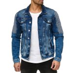 Veste motard homme en jean de marque veste homme avec plis mode blouson bleu revers