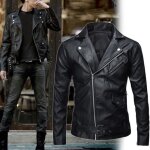 Veste moto homme en pu cuir - marque - blouson jacket manche longue - coupe - vent - look cool - noir ...