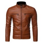 Veste de moto homme slim fit en similicuir casual col montant - kaki - insfity - automne / hiver - chaud ...