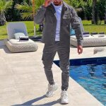 Veste + pantalon de costume de sport de rue de style coréen pour hommes 2 pièces - gris - ay? Veste + pantalon de costume de sport de rue de style coréen pour hommes 2 pièces - gris - ay?