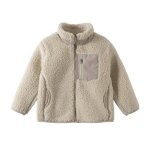 Veste polaire enfant garon fille - sweat  capuche zipp en polaire sherpa avec poche - beige