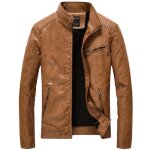 Veste polaire hommes hiver chaud uni pu cuir en col standup coupe - vent xd622b marron - mobigarlan - ...