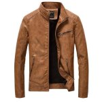 Veste polaire hommes moto hiver chaud pu cuir de �paississant coupe - vent xd580b marron - mobigarlan ...