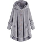 Veste polaire mi - longue � capuche pour femmes - sky - gris - manches longues