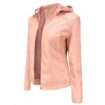 Veste en pu cuir pour femmes avec capuche et doublure en velours - mobigarlan - xh547 - rose - grande ...