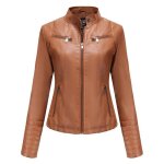 Veste en pu cuir pour femme - mobigarlan - coupe mince et courte - marron - xh300a1