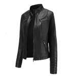 Veste en pu cuir pour femmes - mobigarlan - type mince fit grande - noir