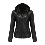 Veste en pu cuir pour femmes - mobigarlan - xhn61 - coupe slim - grande taille - noir