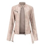Veste en pu cuir pour femmes - mobigarlan - modle xhn84 - coupe slim moto - couleur beige