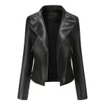 Veste en pu cuir pour femmes - mobigarlan - modle xhn88 - coupe slim moto - couleur noir