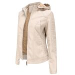 Veste pu cuir femmes uni  capuche de plus de velours fit grande vtements xh547 beige