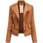 Veste en cuir pour femme - mobigarlan - slim fit - grande taille - kaki - fbc79a1