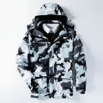 Veste de randonne homme impermable  capuche 3 en 1 double polaire coupe - vent camouflage noir