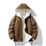 Veste rversible homme hiver chaude polaire avec capuche casual veste zippee epaisse couleur unie automne ...
