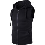 Veste sans manche - blouson - gilet gar�on - noir - � capuche zipp� - 2 poches