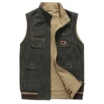 Veste sans manches homme en coton slim - funmoon - vert militaire Veste sans manches homme en coton slim - funmoon - vert militaire