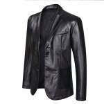 Veste en simili cuir homme mi saison grandtaille veste de automne - noir