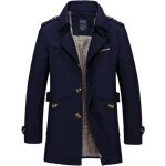 Veste trench bleu funmoon - nouveau printemps - coupe décontractée - décoration de bouton Veste trench bleu funmoon - nouveau printemps - coupe décontractée - décoration de bouton