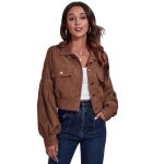 Veste en velours ctel pour femme veste courte  manches longues automne et hiver marron