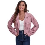 Veste en velours c�tel� pour femme veste courte � manches longues automne et hiver rose