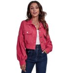 Veste en velours ctel pour femme veste courte  manches longues automne et hiver rouge