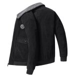 Veste en velours ctel homme doubl polaire epais chaud col rabattu casual noir
