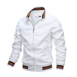 Veste zippee printemps et automne homme couleur unie veste de sport mi saison col montant - blanc