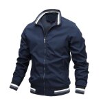 Veste zippee printemps et automne homme couleur unie veste de sport mi saison col montant - bleu Veste zippee printemps et automne homme couleur unie veste de sport mi saison col montant - bleu