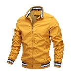 Veste zippee printemps et automne homme couleur unie veste de sport mi saison col montant - jaune