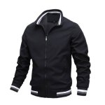 Veste zippee printemps et automne homme couleur unie veste de sport mi saison col montant - noir