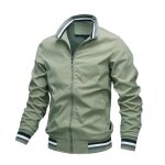 Veste zippee printemps et automne homme couleur unie veste de sport mi saison col montant - vert
