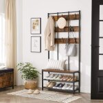 Vestiaire avec 8 crochets double et banc à chaussures - vasagle - style industriel - marron rustique ... Vestiaire avec 8 crochets double et banc à chaussures - vasagle - style industriel - marron rustique ...