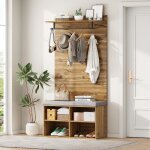 Vestiaire dentre 84x35x175cm - okwish - avec banc tagre rglable et coussin - couleur de chne