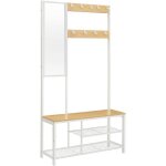 Vestiaire dentr�e - vasagle - avec crochets miroir et banc � chaussures - couleur ch�ne et blanc