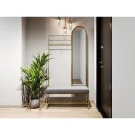 Vestiaire en m�tal avec banc miroir et 1 �tag�re - dor� - azelia