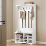Vestiaire - vasagle - meuble dentre avec crochets et tagre rglable - moderne - blanc