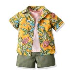 Vetement 3 pieces enfant garcon ensemble chemise hawa�enne t - shirt et short ete pour vacances - jaune ...