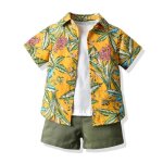 Vetement 3 pieces enfant garcon ensemble hawa�enne ete pour vacances - jaune