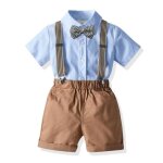 Vetement garcon ensemble chemise manches courtes et short  bretelles couleur unie avec n?ud papillon ...