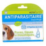 Vetoform antiparasitaire chien moyen 15 - 30kg 3 pipettes