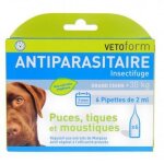 Vetoform antiparasitaire grand chien + 30kg 6 pipettes Vetoform antiparasitaire grand chien + 30kg 6 pipettes