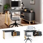 Bureau nautica 138x60cm avec tiroirs xl anthracite htre vicco
