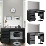 Vicco coiffeuse sherry anthracite haute brillance 120 cm avec miroir led et tabouret