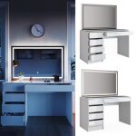 Vicco coiffeuse table de maquillage commode de coiffeuse sherry blanc miroir (miroir led)