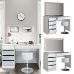 Vicco coiffeuse sherry blanc haute brillance 120 cm avec miroir led et tabouret