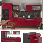 Cuisine r - line 350 cm avec armoire haute sans plan de travail bordeaux haute brillance / anthracite ...