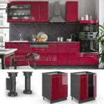 Meuble bas de cuisine fame - line 60cm sans pt rouge bordeaux haute brillance anthracite vicco