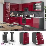 Meuble cuisine fame - line 50cm sans pt rouge bordeaux haute brillance anthracite vicco