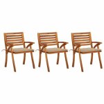 Vidaxl 3x acacia massif chaises  dner de jardin avec coussins siges de salle  manger de patio chaises ...